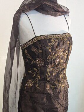 Ignite Evenings by Carol Lin Sequined Brown Evening Gown